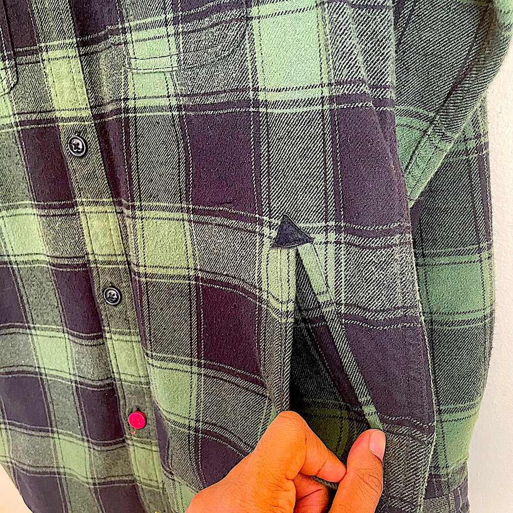 Green Checkered Flannel Button up - Picture 4 of 7